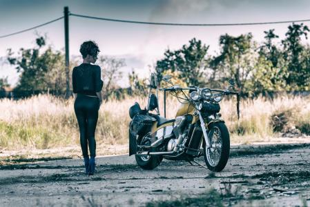 摩托车，视图，女孩，腿