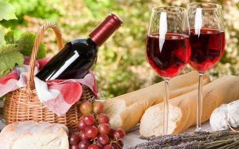 葡萄酒，奶酪，葡萄，面包，野餐，法国，眼镜