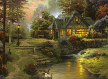 托马斯·金凯德（Thomas Kincaid），绘画，艺术，小屋，斯蒂尔沃特小屋