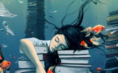 水，鱼，女孩，书籍，梦想