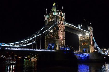 伦敦，英国，晚上，桥，灯，照明，河，美女