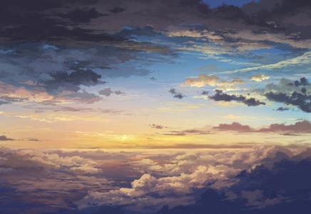 云，天空，juuyonkou，云，艺术，日落，高度，景观