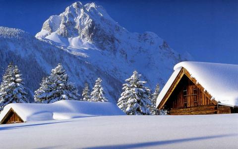 自然，山，冬天，雪