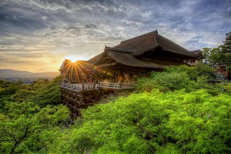 清水寺，寺庙，日落，京都，日本