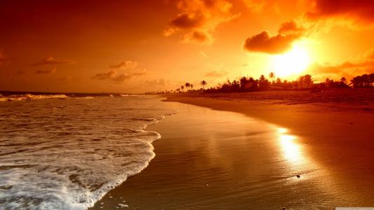 海，海洋，海滩，日落
