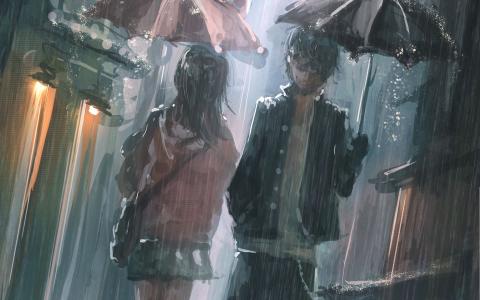 雨，动漫，伞，男人