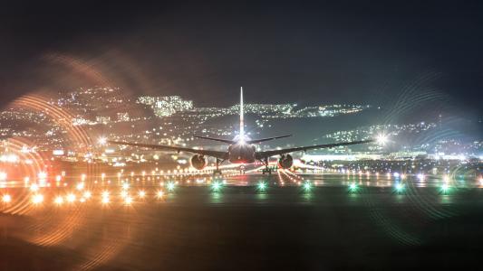 飞机，城市，晚上，机场