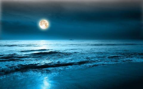 自然，晚上，海，月亮，船