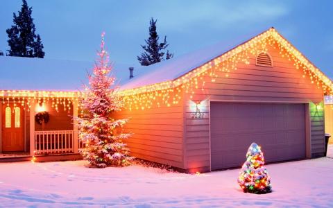 照明，新的一年，房子，树，假期，圣诞节