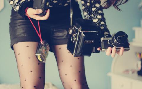 女孩，照片相机，腿
