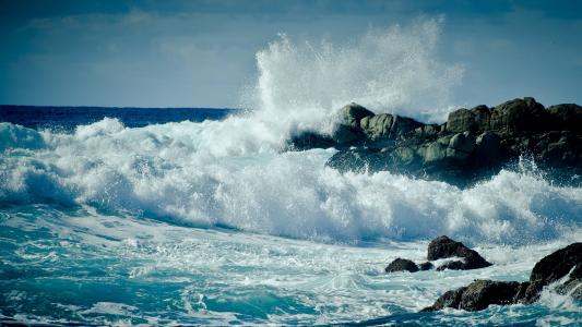 波浪，海洋，石头，岩石，飞溅，泡沫，水