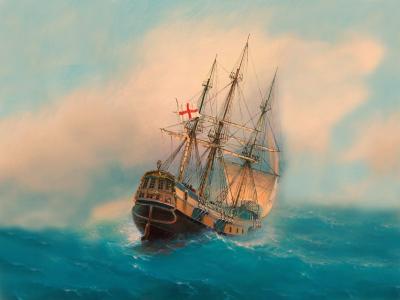 海，风暴，帆船，船舶，绘画，绘画