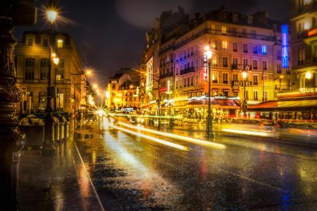 夜，街，巴黎，城市