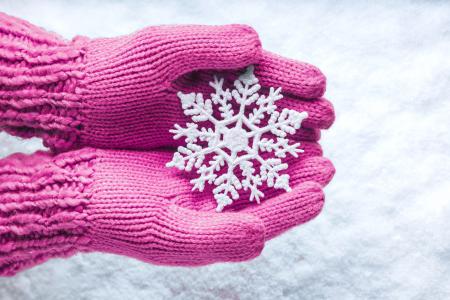 冬天，雪，手，手套，雪花