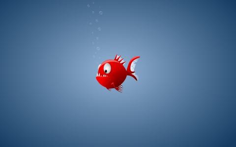 极简主义，食人鱼，鱼，红色，气泡