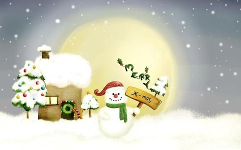 圣诞节，树，雪，圣诞快乐