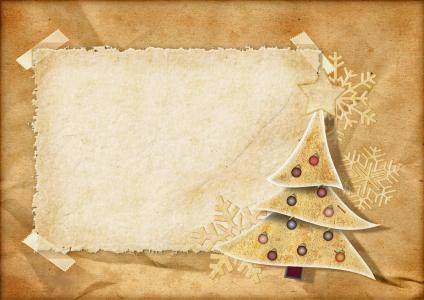 与一棵圣诞树的古老新年卡片