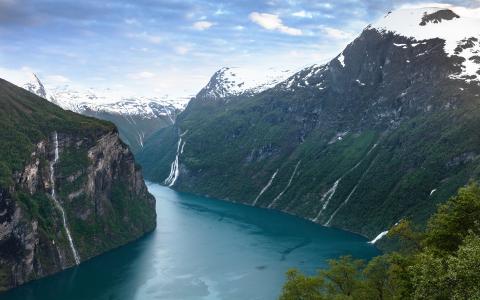 挪威，河，geyranger峡湾，挪威，山，geirangerfjorden