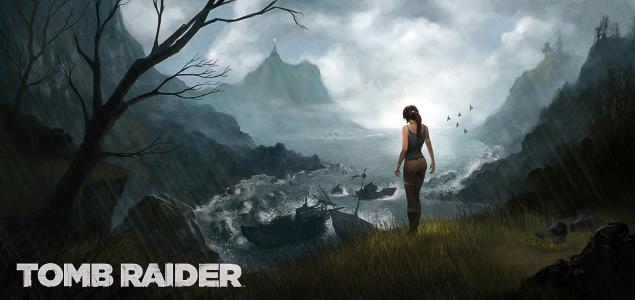 Lara Croft，Lara Croft，古墓丽影，艺术，女孩，岩石，雨