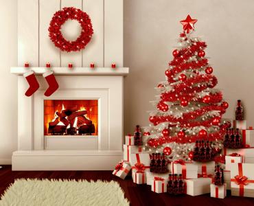艺术，幻想，壁炉，火，光背景，圣诞树，新的一年