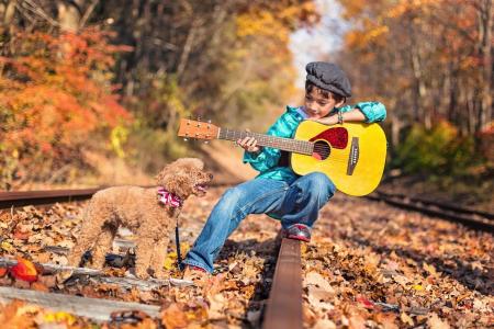 照片，秋天，家伙，狗，铁路，方式，心情，积极