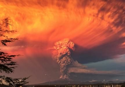 火山，智利，Calbuco，烟雾，爆发，红色