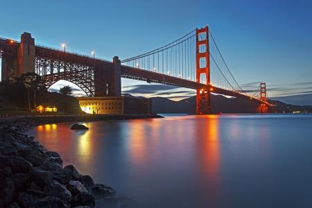 旧金山，桥，灯，照明，水，天空，美丽