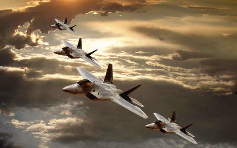 f-22，猛禽，战争，枪，飞，飞机，云，天空