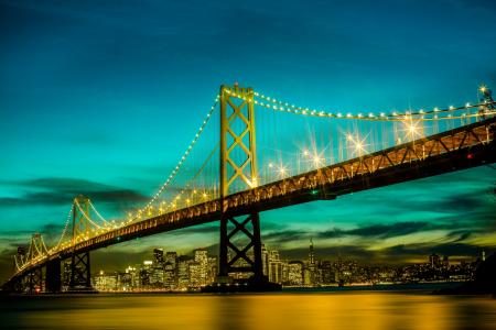 桥，美国，加利福尼亚州，旧金山，夜，城市
