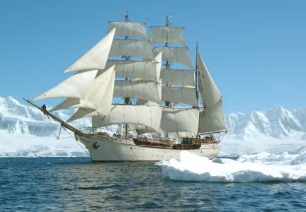 船，帆船，山，冰，美丽