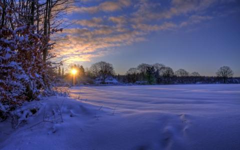早晨，冬日的日出，美丽，大自然，深冬