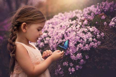 Brianne LeClair，孩子，女孩，婴儿，衣服，辫子，自然，鲜花，蝴蝶，夏天