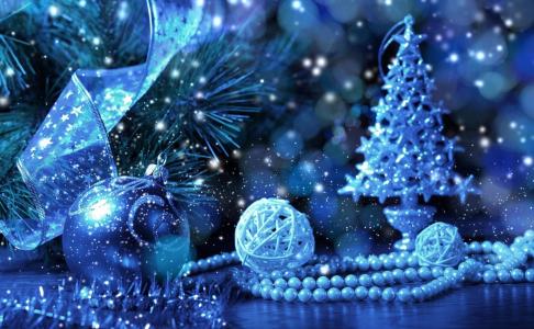 灯，圣诞树，蓝色背景