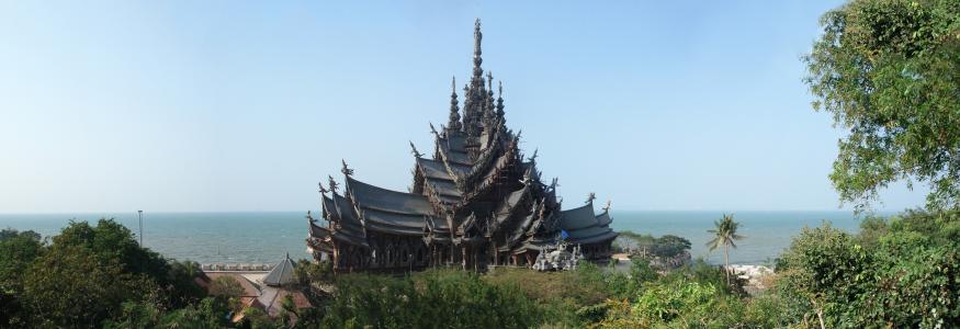 全景，真相的寺庙，芭堤雅，泰国