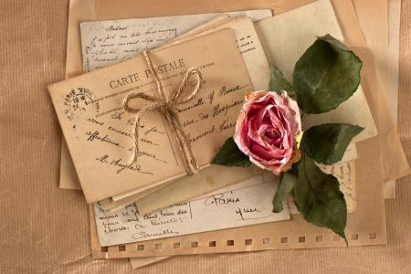 玫瑰，绳子，复古，花卉，复古，葡萄酒，美术明信片