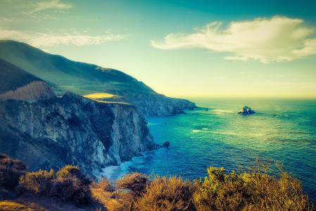 大苏尔，加州海岸，海，山，岩石