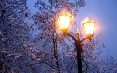 冬天，雪，灯笼，光，天空
