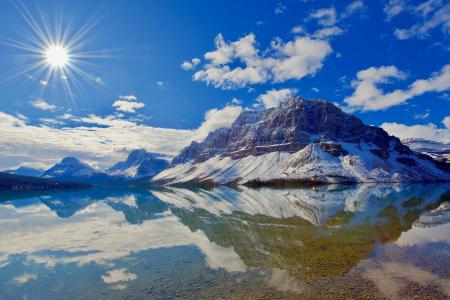 天空，山，水，杰西·萨达兰，湖，加拿大，太阳
