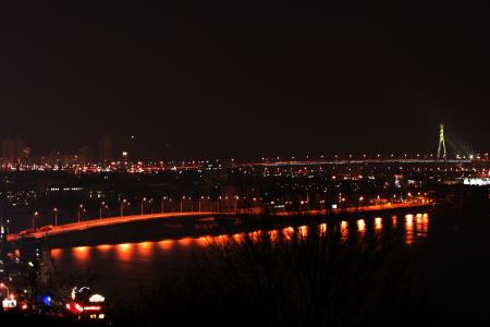 基辅，夜晚的城市，莫斯科的桥，第聂伯河