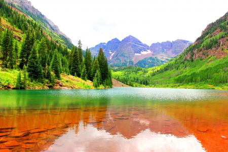 山，大自然，湖，美女，超级照片