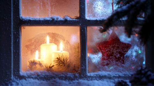 窗口，新的一年，假期，圣诞节，蜡烛
