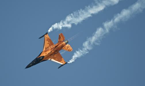 天空，转，荷兰，飞机，烟，F-16上午，战斗机