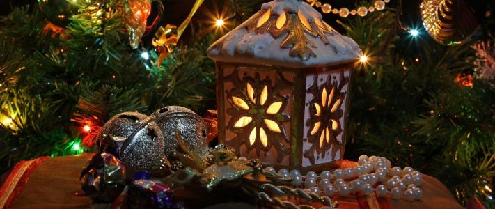 新的一年，圣诞节，树，灯笼，玩具，花环