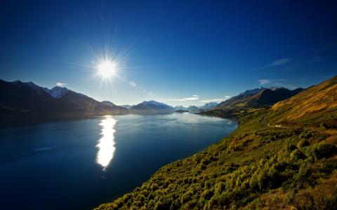 瓦卡蒂普湖，新西兰，新西兰，湖泊，山脉，自然