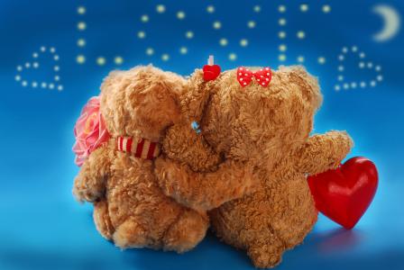 玩具，熊，情侣，爱情，心中