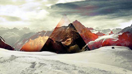 颜色，山，雪，三角形，抽象