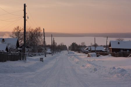 西伯利亚，冬天，村庄，日落