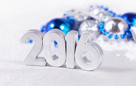 新的一年，2016年，题词，装饰，球，浅色背景