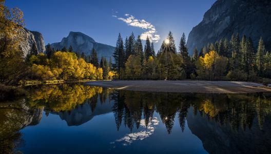 优胜美地国家公园，自然，美国，山，河，森林，反思，美丽，秋天