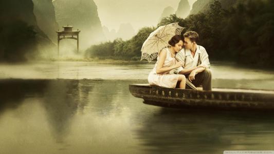 船，爱情故事，家伙，伞，女孩，爱